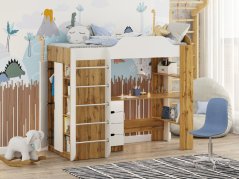 Patrová postel KIDS, 80 x 190 cm, s psacím stolem, regály a šatní skříní