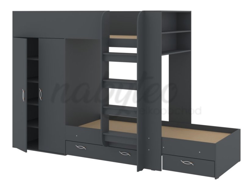 Patrová postel NEMO, 90 x 200 cm, se šatní skříní a zásuvkami