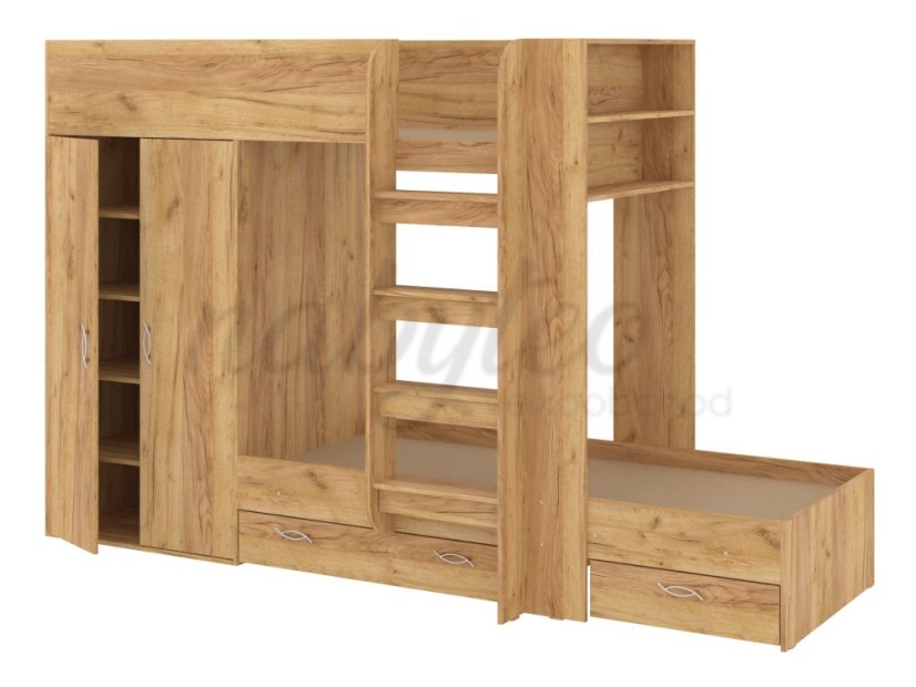 Patrová postel NEMO, 90 x 200 cm, se šatní skříní a zásuvkami