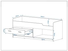 Dětská postel SKAUT, 70 x 190 cm, se zásuvkami a komodou