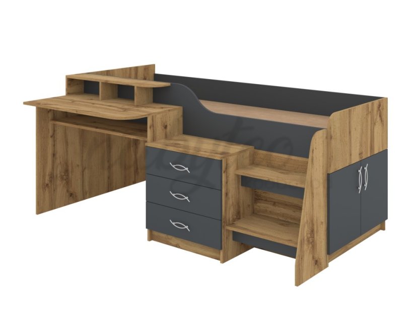 Patrová postel SPEYS, 90 x 200 cm, s psacím stolem a komodou