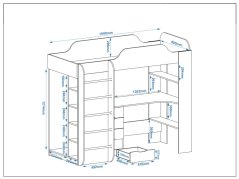 Patrová postel KIDS, 80 x 190 cm, s psacím stolem, regály a šatní skříní