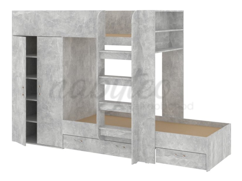 Patrová postel NEMO, 90 x 200 cm, se šatní skříní a zásuvkami