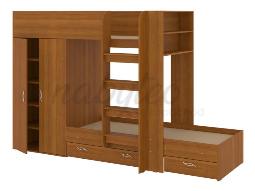 Patrová postel NEMO, 90 x 200 cm, se šatní skříní a zásuvkami