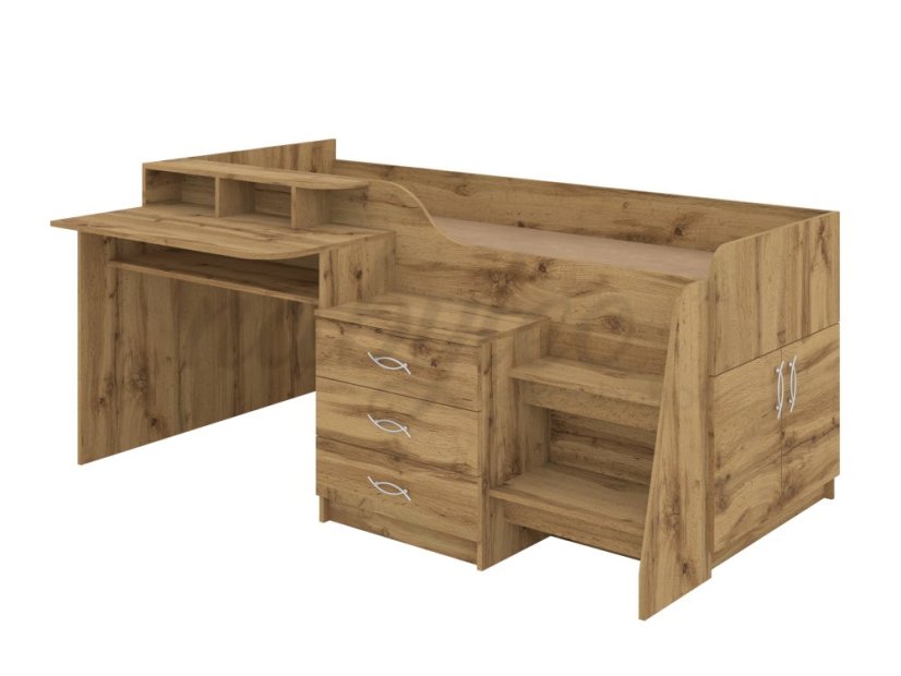 Patrová postel SPEYS, 90 x 200 cm, s psacím stolem a komodou