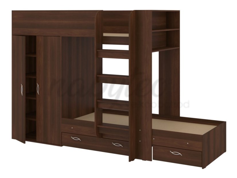 Patrová postel NEMO, 90 x 200 cm, se šatní skříní a zásuvkami