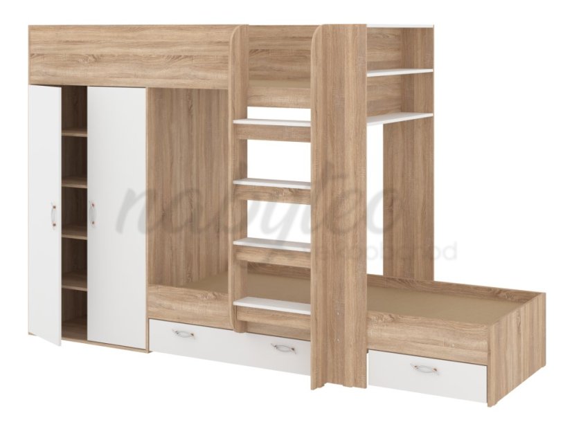 Patrová postel NEMO, 90 x 200 cm, se šatní skříní a zásuvkami