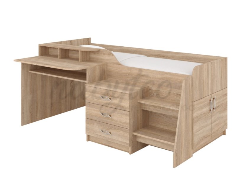 Patrová postel SPEYS, 90 x 200 cm, s psacím stolem a komodou