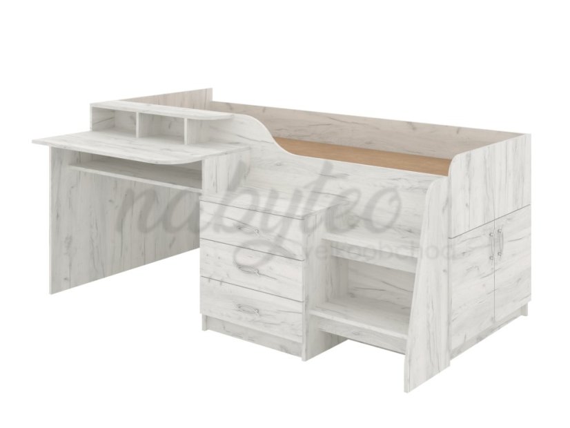 Patrová postel SPEYS, 90 x 200 cm, s psacím stolem a komodou