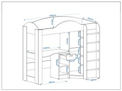 Patrová postel ORBITA, 70 x 190 cm, s psacím stolem a šatní skříní