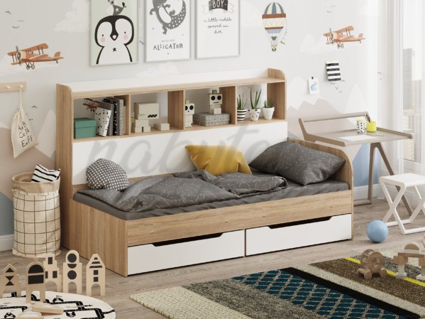 Dětská postel SONYA-6, 80 x 190 cm, se zásuvkami a regály