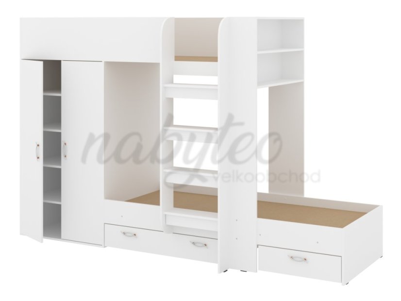 Patrová postel NEMO, 90 x 200 cm, se šatní skříní a zásuvkami