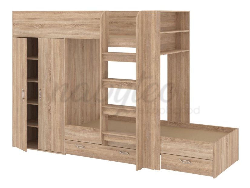 Patrová postel NEMO, 90 x 200 cm, se šatní skříní a zásuvkami