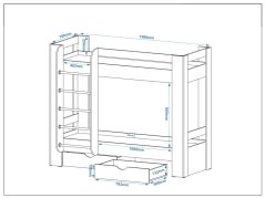 Patrová postel DUET-3, 70 x 190 cm, se zásuvkami