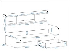 Dětská postel SONYA-6, 80 x 190 cm, se zásuvkami a regály