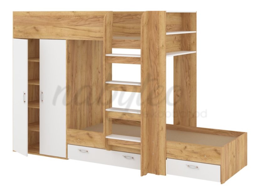 Patrová postel NEMO, 90 x 200 cm, se šatní skříní a zásuvkami