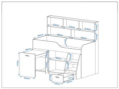 Patrová postel NAVIGATOR, 80 x 190 cm, s psacím stolem a regály