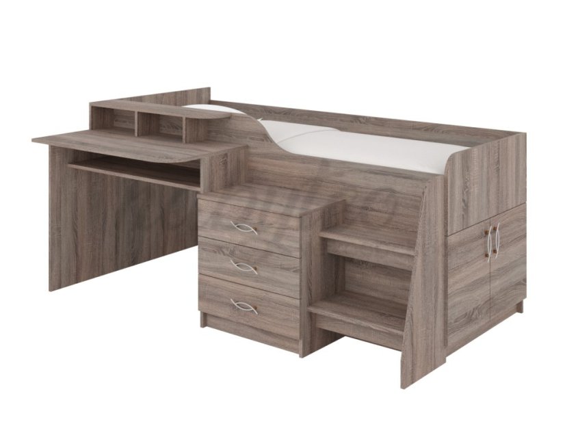 Patrová postel SPEYS, 90 x 200 cm, s psacím stolem a komodou