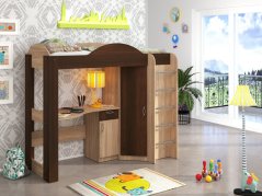 Patrová postel ORBITA, 70 x 190 cm, s psacím stolem a šatní skříní