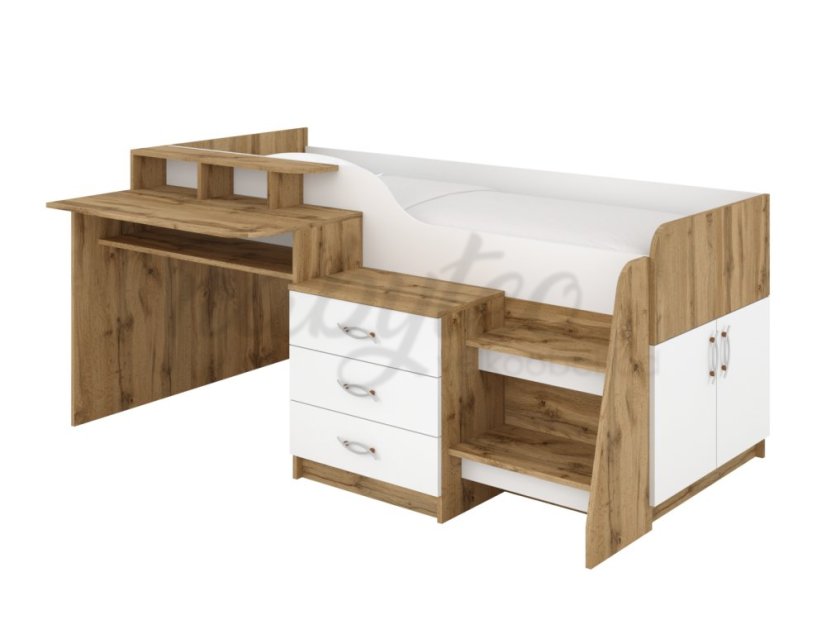Patrová postel SPEYS, 90 x 200 cm, s psacím stolem a komodou