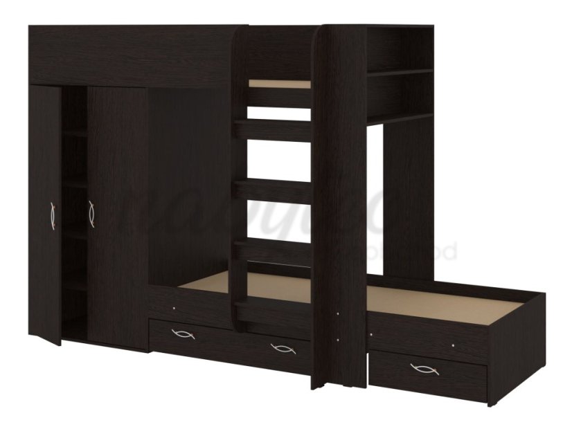 Patrová postel NEMO, 90 x 200 cm, se šatní skříní a zásuvkami