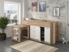 Patrová postel POLUS, 80 x 190 cm, s psacím stolem a komodou