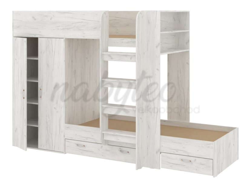 Patrová postel NEMO, 90 x 200 cm, se šatní skříní a zásuvkami