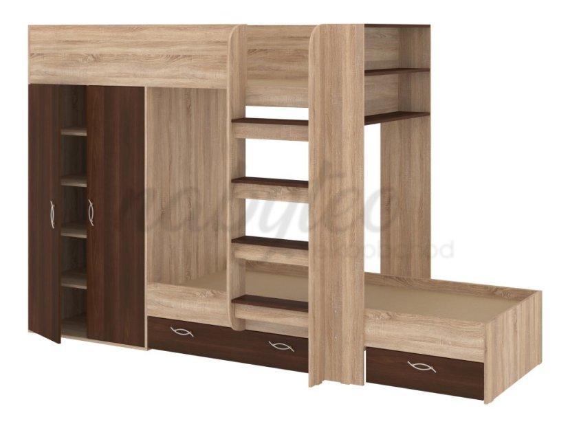 Patrová postel NEMO, 90 x 200 cm, se šatní skříní a zásuvkami